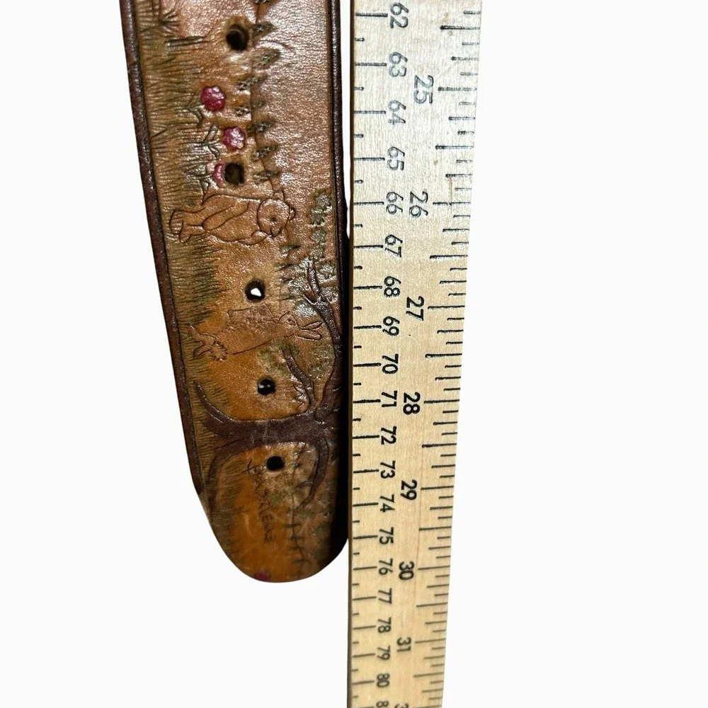 70s Hand Tooled Winnie the Pooh Leather Belt - Size 23-29